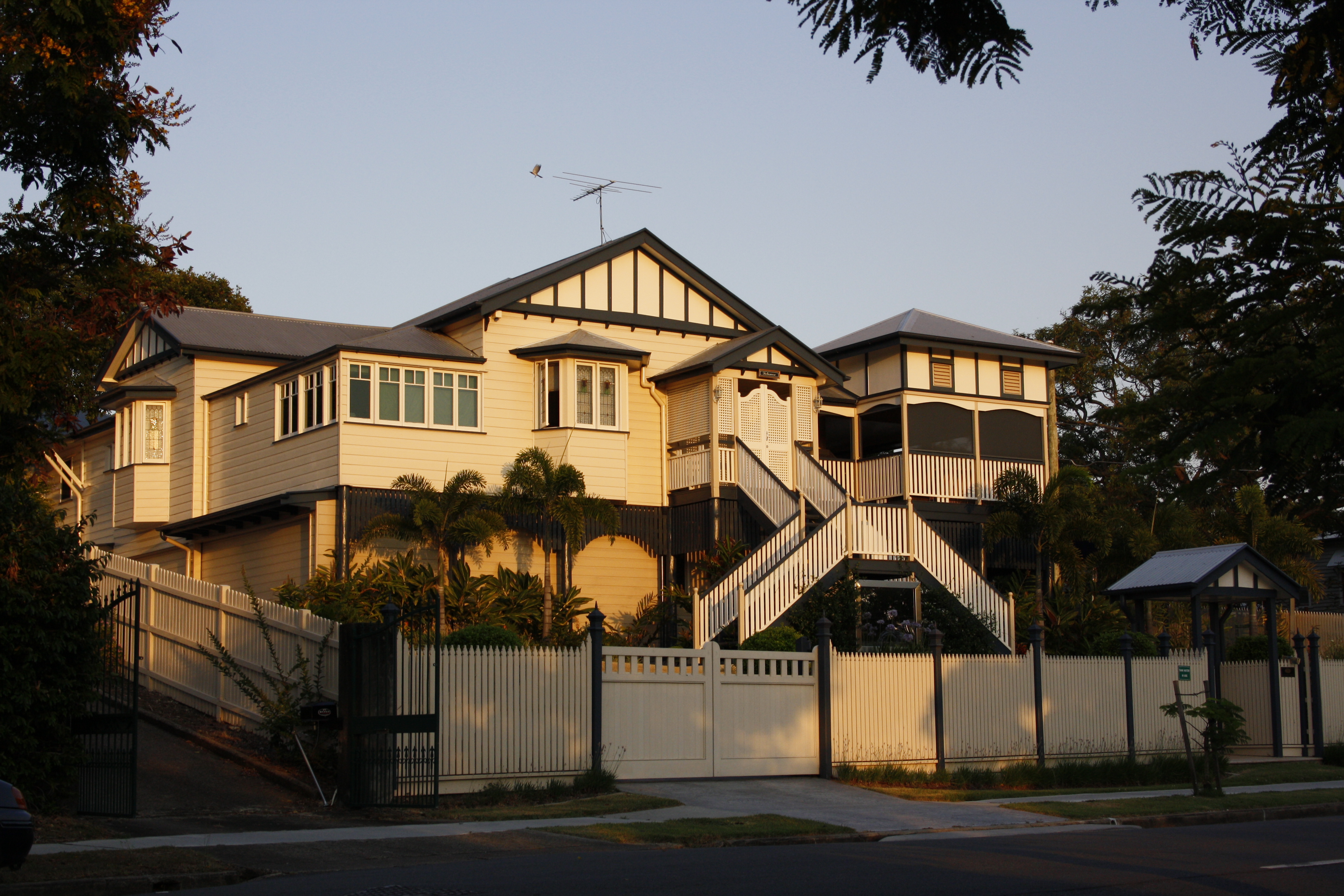 A real Queenslander home in East Brisbane at golden hour